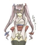  alternate_hairstyle breasts crescent japanese_clothes large_breasts long_hair maou no_hat no_headwear panties pantyshot patchouli_knowledge purple_hair solo striped_panties thigh-highs thighhighs touhou twintails underwear 