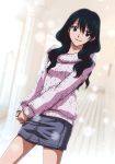  1girl black_hair brown_eyes d.gray-man highres lenalee_lee long_hair pencil_skirt skirt solo standing sweater 