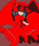  1girl blue_hair chirigami-san closed_mouth dress female hat hat_ribbon looking_at_viewer mob_cap red red_dress red_eyes remilia_scarlet ribbon serious short_sleeves simple_background solo touhou wings 