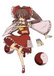  1girl bromide female hakurei_reimu kirisame_marisa midriff mishima_hiroji ofuda pose solo touhou yin_yang 