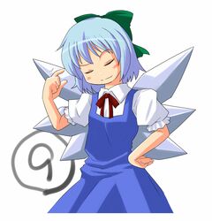  (9) 1girl akase_rai cirno closed_eyes dress female phantasmagoria_of_flower_view solo touhou white_background wings 