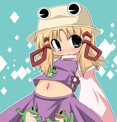  1girl female hat lowres moriya_suwako muuba navel skirt solo touhou 