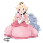  1girl aka_ume ao_ume bdsm bondage bound chains collar crown dress earrings elbow_gloves gloves hat jewelry lowres nintendo pink_dress princess_peach sitting solo super_mario_bros. tears 