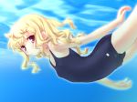  1girl aoi_kumiko aoikumiko blonde_hair breasts erect_nipples one-piece_swimsuit original red_eyes school_swimsuit small_breasts solo swimming swimsuit underwater violet_eyes 