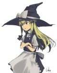  1girl blonde_hair crossed_arms female hat inemuri_uno inemuriuno kirisame_marisa simple_background solo touhou witch witch_hat 