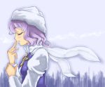  1girl blush closed_mouth female from_side kusogappa letty_whiterock long_sleeves profile purple_hair scarf short_hair solo touhou upper_body white_scarf 