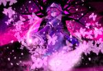  1girl butterfly cis_(carcharias) dress female hat nature outdoors pink plant saigyouji_yuyuko short_hair solo touhou tree wide_sleeves 