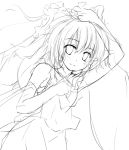  1girl armpits female hakurei_reimu monochrome sketch skirt solo touhou white_background yukitarou_(awamori) 