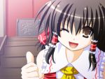  1girl female hakurei_reimu imperishable_night one_eye_closed solo thumbs_up touhou wink 