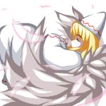  1girl closed_eyes dress female fukaiton hat lily_white long_sleeves lowres petals simple_background solo touhou white_background white_dress 