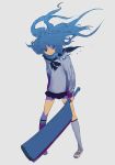  1girl blue_eyes blue_hair cleaver collar hatchet huke kneehighs long_hair original skirt socks solo sword weapon 