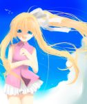  air blonde_hair blue_eyes clouds kamio_misuzu kayune_niu long_hair ponytail skirt sky smile 