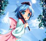 1girl bad_id binchou-tan binchou-tan_(character) blue_eyes blue_hair child kumuiutabito making_of solo stick 