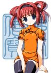  1girl blue_eyes china_dress chinese_clothes csy dress hairband redhead solo thigh-highs twintails zettai_ryouiki 