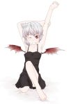  1girl arm_up armpits barefoot female lingerie nightgown one_eye_closed red_eyes remilia_scarlet sacha silver_hair solo stretch touhou underwear wings 