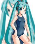  green_eyes green_hair hatsune_miku long_hair neopure one-piece_swimsuit school_swimsuit swimsuit twintails very_long_hair vocaloid 