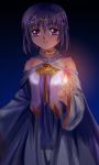  1girl cape circlet highres magic mutsuki_(moonknives) pink_eyes purple_hair robe smile solo source_request 