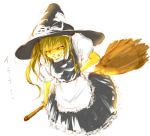  1girl blonde_hair braid broom broom_riding female hat kirisame_marisa pain solo sweat touhou witch witch_hat yae_(mono110) 