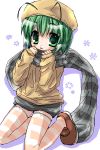  1girl antennae female green_eyes green_hair hat midori_ya ozaki scarf snowflakes solo thigh-highs touhou wriggle_nightbug 