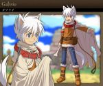  1boy animal_ears belt blue_eyes bone boots cape collar dog dog_ears dog_tail ears gabrio gashin leash male_focus multiple_views nature night plant sky summon summon_night summon_night_swordcraft_story_2 tail white_hair 