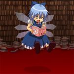  (9) 1girl book cirno dress female library lowres reading solo sweat touhou translated voile wings 