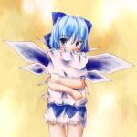  1girl cirno female gradient gradient_background hair_ribbon pillow ribbon solo the_embodiment_of_scarlet_devil touhou 