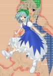  (9) 1girl blue_hair bow cirno fechirin female outstretched_arms phantasmagoria_of_flower_view smile solo touhou 