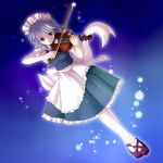  1girl braid female instrument izayoi_sakuya maroppe short_hair silver_hair solo touhou twin_braids violin 