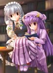  2girls book female izayoi_sakuya library maroppe multiple_girls patchouli_knowledge tea the_embodiment_of_scarlet_devil touhou voile 