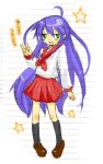  1girl asahikawa_hiyori blue_hair izumi_konata long_hair lucky_star sailor school_uniform serafuku solo 