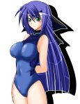  blue_hair ginga_nakajima green_eyes hagane_soushi hair_ribbon long_hair lyrical_nanoha mahou_shoujo_lyrical_nanoha mahou_shoujo_lyrical_nanoha_strikers one-piece_swimsuit ribbon swimsuit very_long_hair 