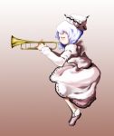  1girl female gradient gradient_background hetareya instrument laboto merlin_prismriver solo touhou trumpet 