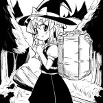  1girl female forest hat kirisame_marisa lowres maxgonta monochrome nature outdoors plant skirt solo touhou witch witch_hat 