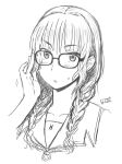  braid glasses itou_yuuji kimi_kiss mizusawa_mao monochrome sketch twin_braids 