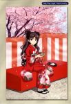  1girl cherry_blossoms drink fate/stay_night fate_(series) japanese_clothes kimono solo tohsaka_rin 