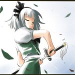  1girl bad_id banpresto cut-in face female ikari_manatsu katana konpaku_youmu parody sanger_zonvolt sheath sheathed solo super_robot_wars super_robot_wars_original_generation sword touhou unsheathing weapon 