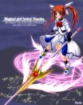  1girl bow copyright_name energy_wings fingerless_gloves gloves lyrical_nanoha magic_circle magical_girl mahou_shoujo_lyrical_nanoha mahou_shoujo_lyrical_nanoha_a&#039;s octagram raising_heart red_bow redhead shoes solo takamachi_nanoha twintails violet_eyes winged_shoes wings 