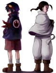  2boys ahoge black_hair book full_body male_focus multiple_boys pants ponytail rossiu shawl shoes shorts simon tengen_toppa_gurren_lagann white_background yonko 