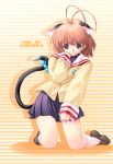  animal_ears antenna_hair brown_hair cat_ears cat_tail clannad furukawa_nagisa kiyama_satoshi school_uniform serafuku short_hair tail 