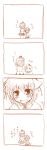  2girls 4koma comic female harunatsu_akito hat inubashiri_momiji long_image monochrome multiple_girls petting shameimaru_aya tall_image tears tokin_hat touhou translated 