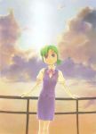  1girl clouds green_hair hatsuseno_alpha mutou_youshun smile solo violet_eyes yokohama_kaidashi_kikou 