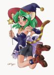  animal_ears bike_shorts cat_ears cat_tail collar ebifly green_hair hat tail wand witch_hat 