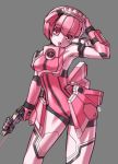  1girl :o android armpits caseal elenor_camuel grey_background gun hairband open_mouth phantasy_star phantasy_star_online pink pink_eyes pink_hair racaseal robot_girl scope short_hair solo weapon yukimura_tsubame 