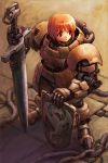  armor redhead shield short_hair steampunk sword weapon 
