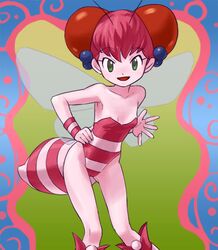  1girl antennae bare_shoulders bee_girl boots green_eyes haruyama_kazunori honey_bee_(bug-tte_honey) insect_girl leotard monster_girl pink_hair short_hair smile solo takahashi_meijin_no_bug-tte_honey wings 