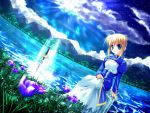  dress fate/stay_night fate_(series) flower saber sword water weapon 