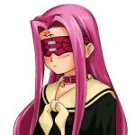  blindfold blush collar cosplay fate/stay_night fate_(series) long_hair lowres maria-sama_ga_miteru pink_hair rider school_uniform serafuku 