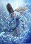  blue_eyes blue_hair fan folding_fan komai_haruki original paper_fan water waves waving 