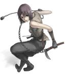  1girl bob_cut chains face kama_(weapon) kusarigama original purple_hair sarashi short_hair sickle solo tea_(nakenashi) weapon 