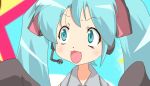  :3 blue_eyes blue_hair crossover hatsune_miku headset kogami_akira lucky_channel lucky_star oversized_clothes parody twintails vocaloid 